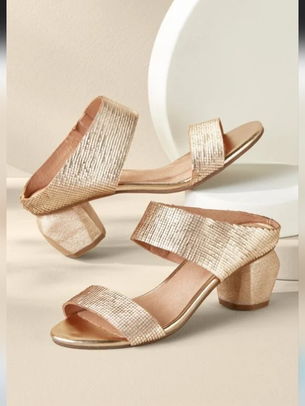 Antelope Metallic Gold Amelia Textured Leather Block Heel Sandals